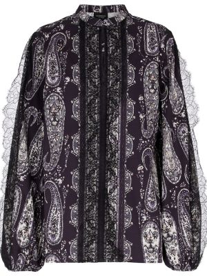 Top bawełniany z wzorem paisley koronkowy Giambattista Valli czarny
