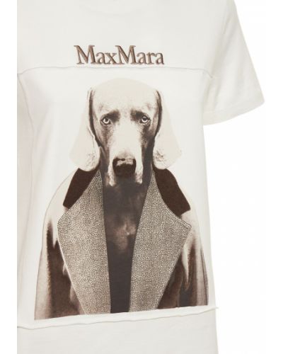 Bavlněné tričko s potiskem jersey Max Mara bílé