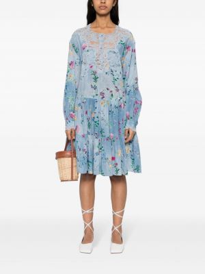 Květinové hedvábné mini šaty s potiskem Ermanno Scervino modré
