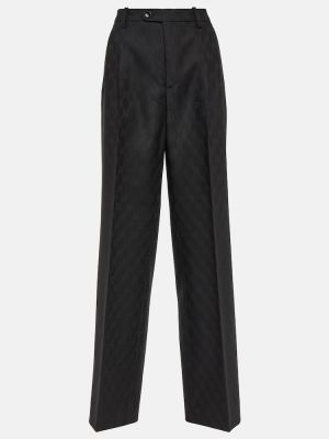 Μάλλινο παντελόνι με ίσιο πόδι με ψηλή μέση ζακάρ Gucci μαύρο