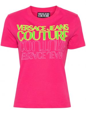 T-shirt en coton à imprimé Versace Jeans Couture rose