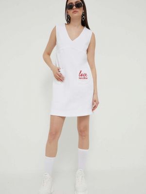 Džínové bavlněné mini šaty Love Moschino - bílá