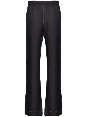 Slip-on копринени прав панталон Prada черно