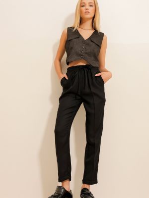 Pantaloni cu model herringbone Trend Alaçatı Stili negru