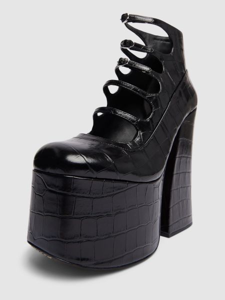 Usnjene gumijasti škornji s peto s platformo Marc Jacobs črna