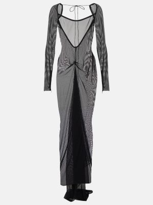 Prozorna dolga obleka z mrežo Laquan Smith črna