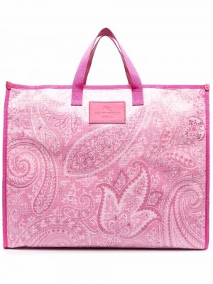 Shopper kabelka s potiskem s paisley potiskem Etro růžová