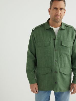 Классическая однотонная рубашка с карманами Mirto зеленая
