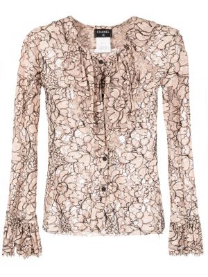 Прозрачна блуза на цветя с дантела Chanel Pre-owned розово