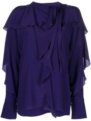 Копринена блуза с v-образно деколте с волани Victoria Beckham виолетово