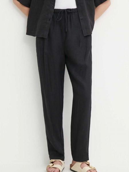 Lniane proste spodnie z wysoką talią Tommy Hilfiger czarne