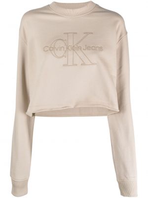Medvilninis siuvinėtas džemperis Calvin Klein Jeans smėlinė
