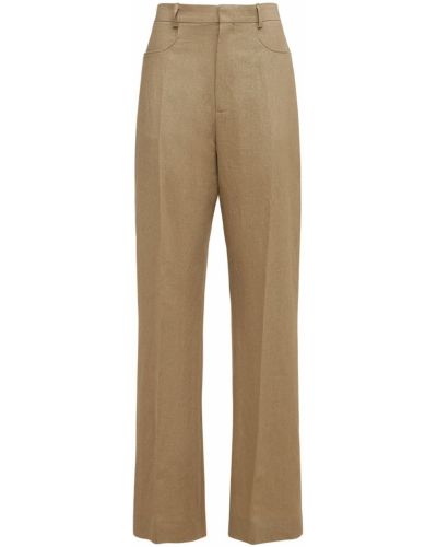 Pantalones de cintura alta de lino Jacquemus beige