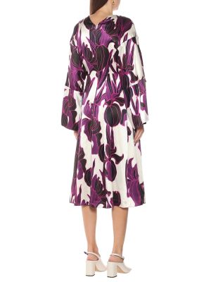 Robe mi-longue en soie à fleurs Dries Van Noten violet