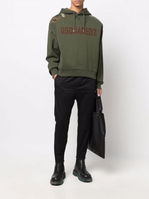 Kokvilnas kapučdžemperis ar apdruku Dsquared2 zaļš