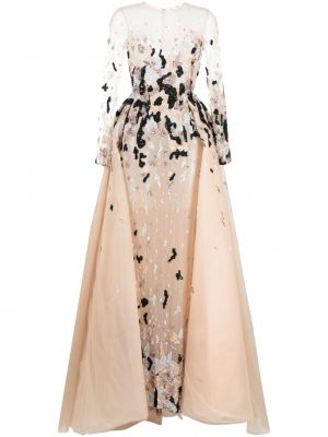 Rozkloszowana sukienka tiulowa Saiid Kobeisy beżowa