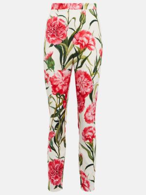 Svilene hlače ravnih nogavica slim fit s cvjetnim printom Dolce&gabbana