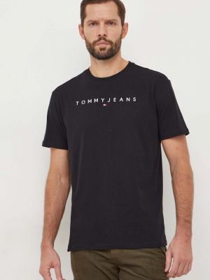 Памучна тениска с дълъг ръкав с апликация Tommy Jeans черно