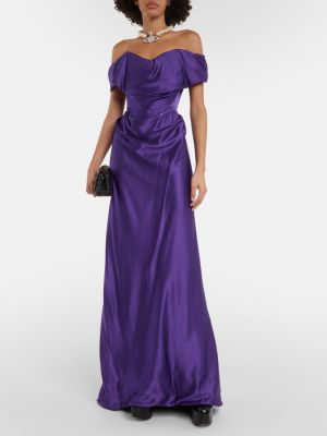 Атласное платье с открытыми плечами Vivienne Westwood фиолетовое