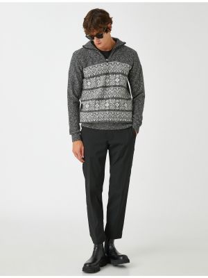 Жаккардовый свитер на молнии с высоким воротником Koton серый