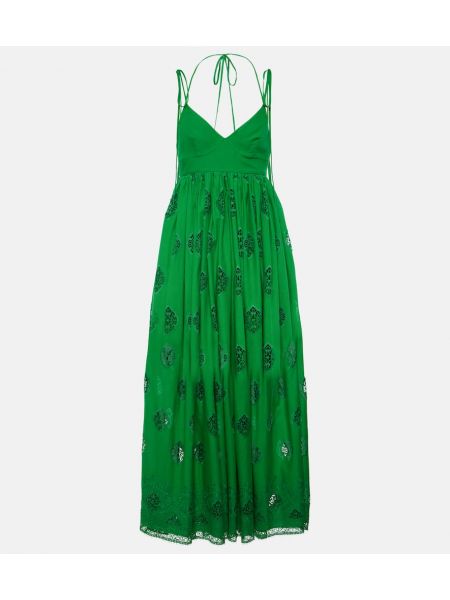 Medvilninis siuvinėtas suknelė su petnešėlėmis Erdem žalia