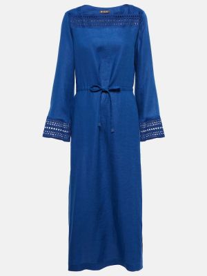 Lněné midi šaty Loro Piana modré