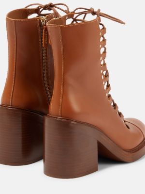 Ankle boots sznurowane skórzane koronkowe Chloã© brązowe