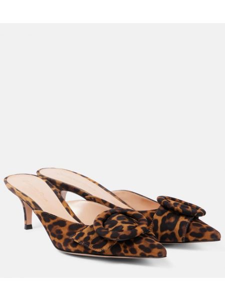 Mules in pelle scamosciata con stampa leopardato Gianvito Rossi rosso