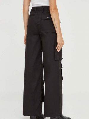 Jednobarevné bavlněné kalhoty s vysokým pasem G-star Raw černé
