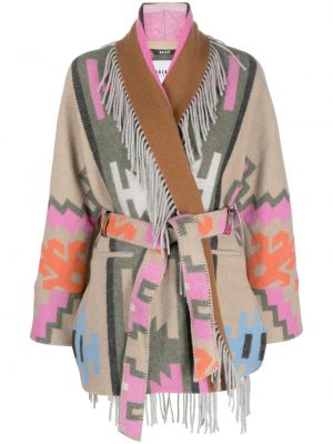 Kabát s třásněmi s potiskem s abstraktním vzorem Bazar Deluxe béžový