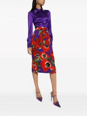 Raštuotas gėlėtas pieštuko formos sijonas Dolce & Gabbana violetinė