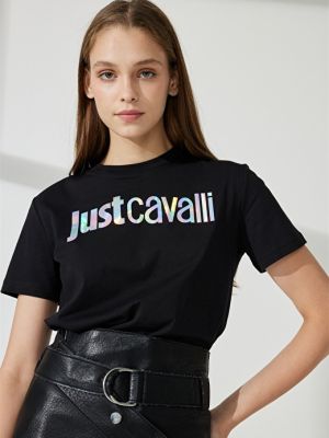 Черная футболка с принтом с круглым вырезом Just Cavalli