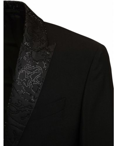 Moherowa kurtka z kryształkami Versace czarna