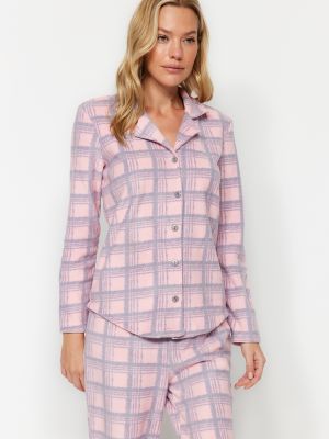 Dzianinowa piżama polarowa w kratkę Trendyol różowa