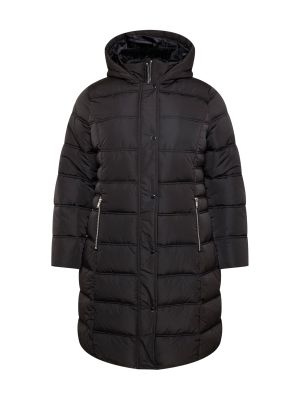 Priliehavý zimný kabát s kožušinou na zips About You Curvy - čierna