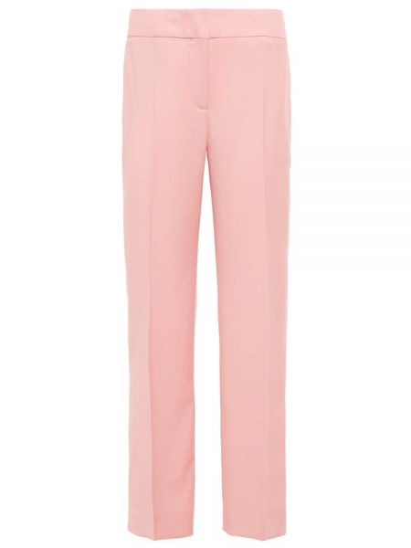 Moherowe proste spodnie wełniane Oscar De La Renta różowe