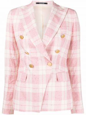 Trykt sjekket lang blazer Tagliatore rosa