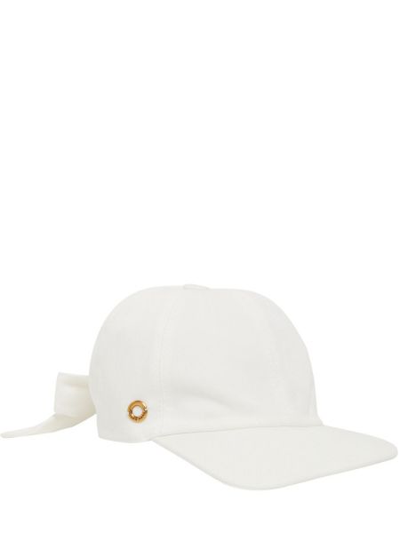 Памучна ленена шапка с козирки с панделка Loro Piana бяло