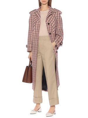 Bavlněné rovné kalhoty s vysokým pasem Prada khaki