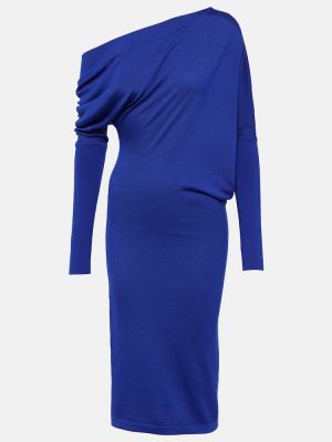 Svilena midi obleka iz kašmirja Tom Ford modra