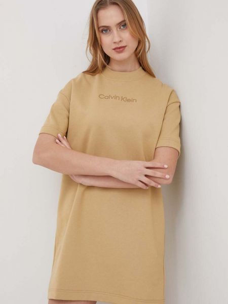 Sukienka mini bawełniana Calvin Klein beżowa