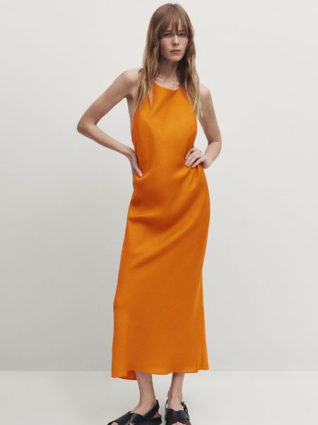 Платье миди Massimo Dutti оранжевое