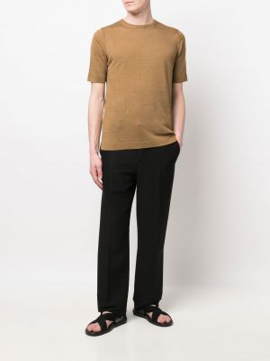 Lininis marškinėliai Dell'oglio ruda
