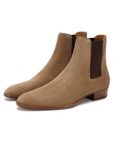 Замшевые ботинки челси Saint Laurent, коричневые
