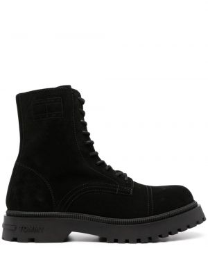 Čipkované semišové šnurovacie členkové topánky Tommy Jeans čierna