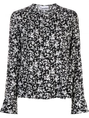 Bluza s cvetličnim vzorcem s potiskom iz krep tkanine Ganni