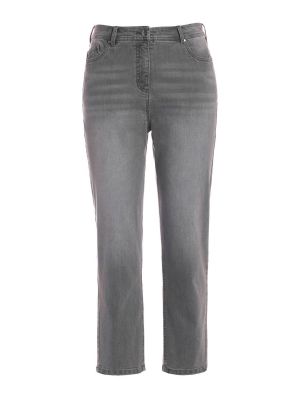 Bavlnené džínsy s vysokým pásom na zips Ulla Popken - sivá