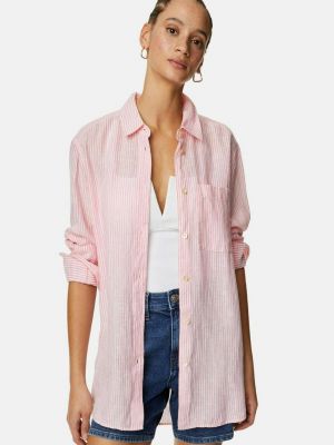 Льняная рубашка в полоску Marks & Spencer розовая