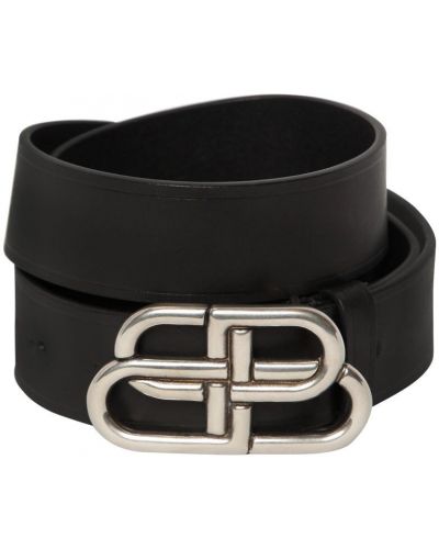 Cinturón de cuero con hebilla Balenciaga negro