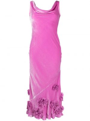 Кадифена вечерна рокля без ръкави Saloni розово